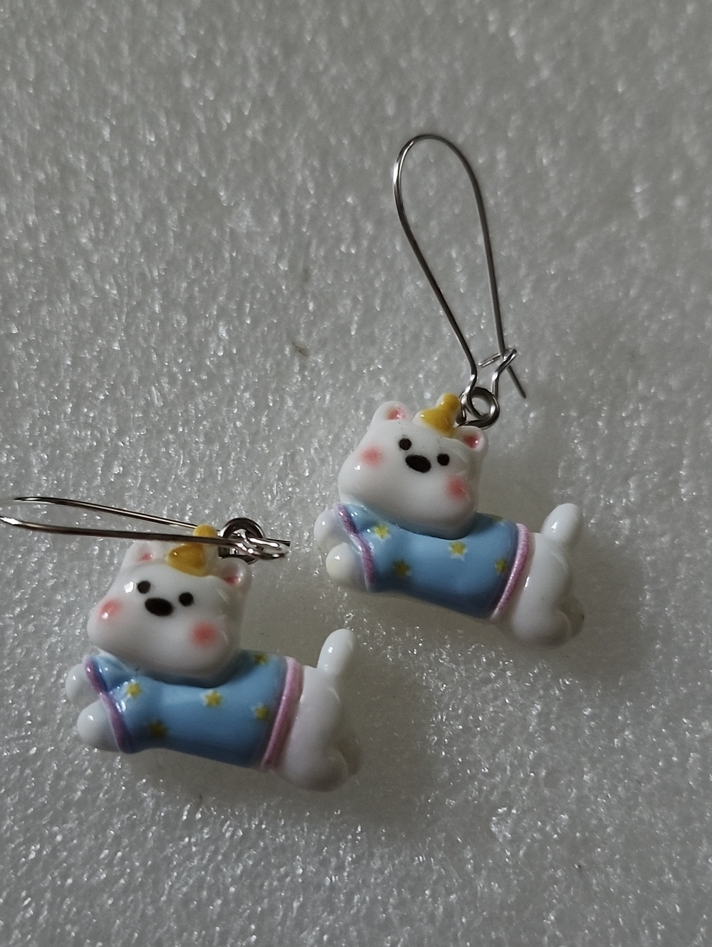 Hand Crafted Blue Puppy Star Drop Earrings with Yellow Accents
